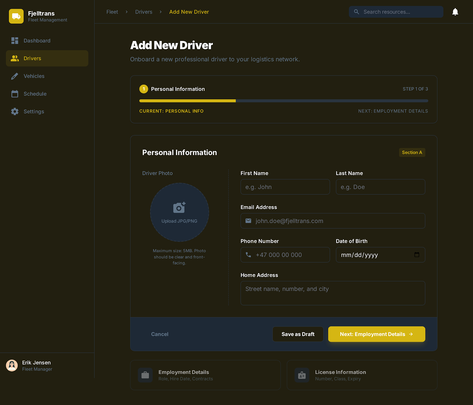 Fjelltrans Logistics & Fleet Management Platform - Web platform screenshot 3 - React, TypeScript development