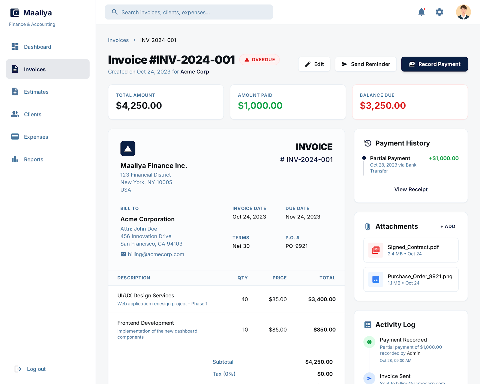 Maaliya Finance & Accounting Management Software - Web platform screenshot 5 - React, TypeScript development