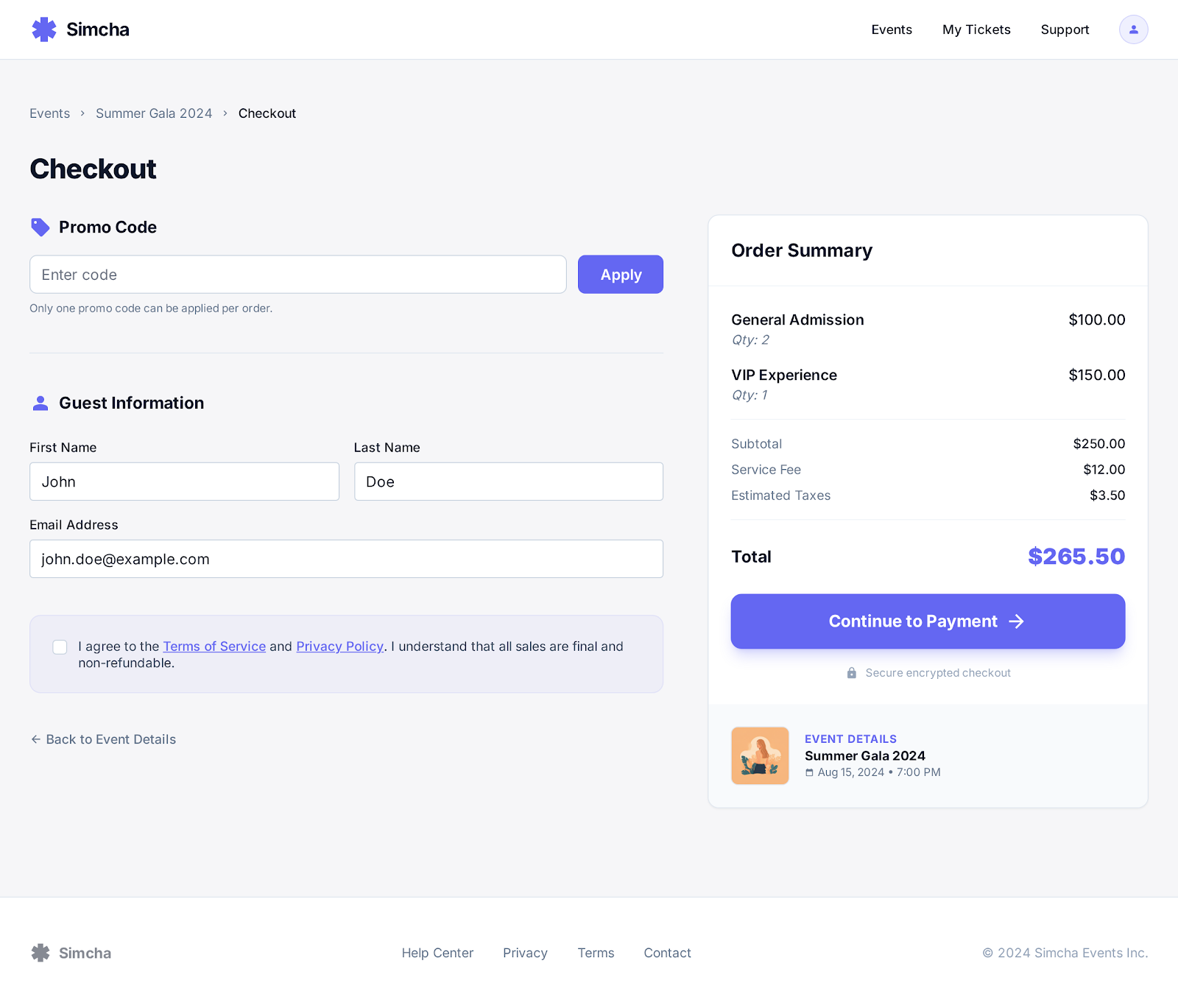 Simcha Event Management & Ticketing Platform - Web platform screenshot 3 - React, TypeScript development